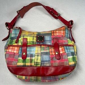 Vintage Dooney & Bourke Madras Plaid Patchwork Picnic Ants Hobo Bag EUC